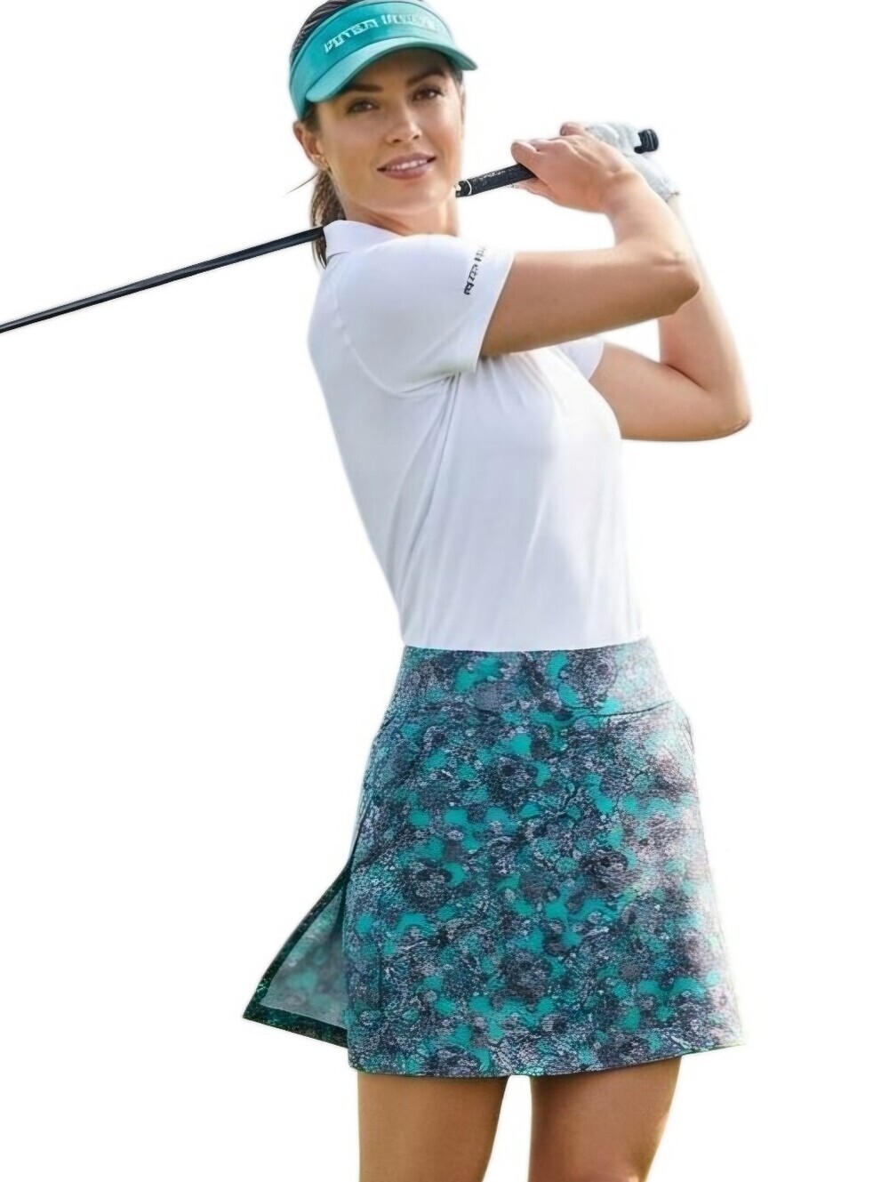 Peter Millar Turquoise Black Floral Pattern Wicking Golf Skort Size 8